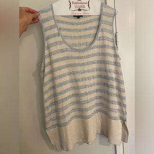 Lafayette 148 New York Seaside Striped Blue and Tan Linen Tank Top